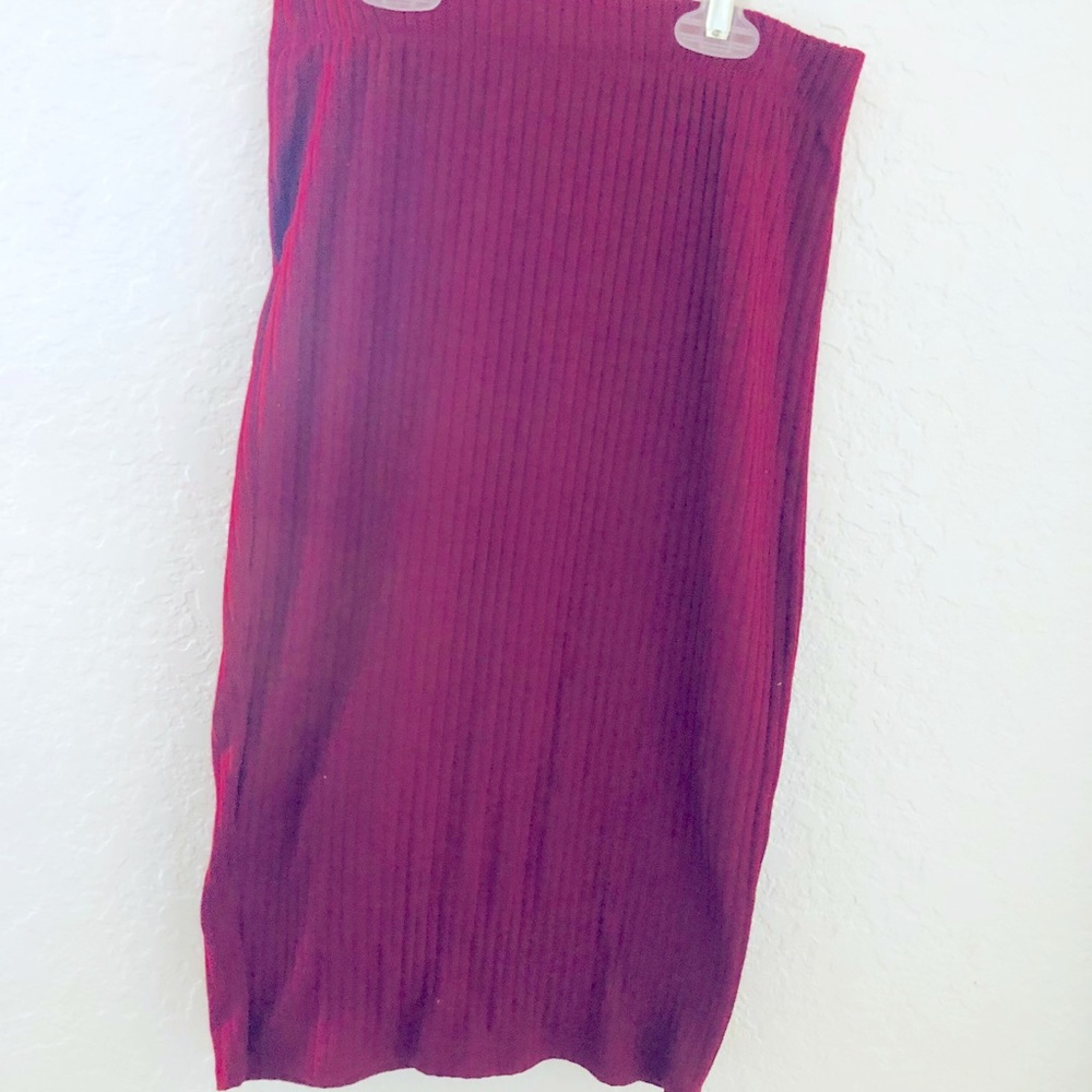 Red Ribbed Midi Skirt